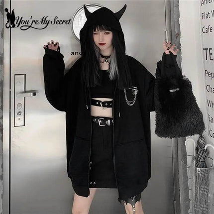 Women Gothic Punk Black Long Hoodies - Mad Fly Essentials