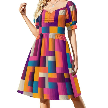 Women Checkered Pattern Midi Party Dress