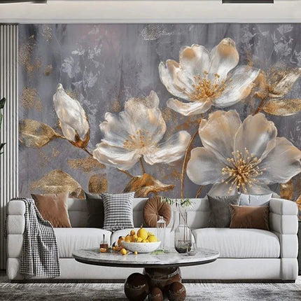 Custom 3D Golden Flowers Mural Modern Wallpaper