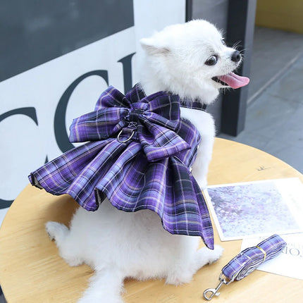 Pet Dog Plaid Bow Tie Dress Outfit