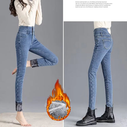 Jeans Women Skinny High Waist Velvet Fleece Pants - Jeans - Bleasendy - Mad Fly Essentials