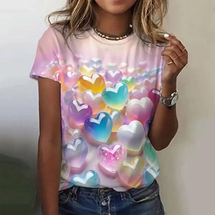 Shirt Women 3D Love Hearts Short Tops - Shirt - PMRUN - Mad Fly Essentials