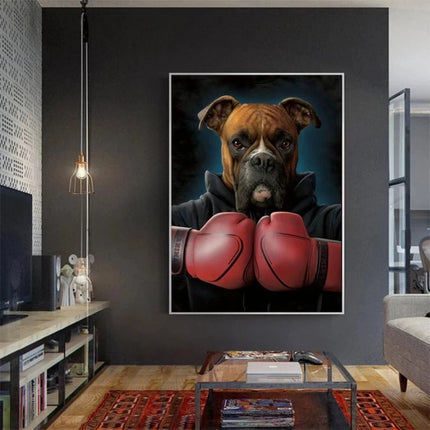 Boxing Dog Home Funny Canvas Art Print