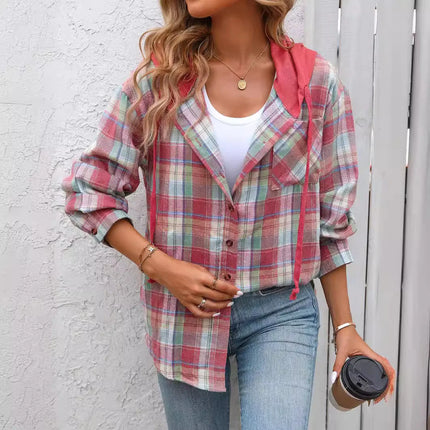 Shirt Women Long Patchwork Plaid Striped Tee - Shirt - Birdtree TB - Mad Fly Essentials