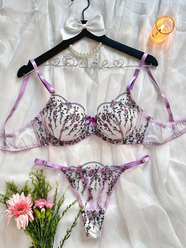Women Fairy Lingerie Tulle Underwear Floral Lace Bilizna Set