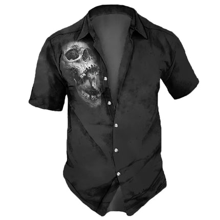 Men 2024 Short Vintage Skull Lapel Party Shirts