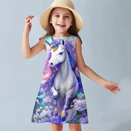 Girls 3D Cartoon Unicorn Party Dress - Mad Fly Essentials