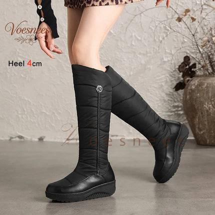 Boots Women White Black Wedge Heel Camellia Down Footwear - Boots - Akexiya - Mad Fly Essentials