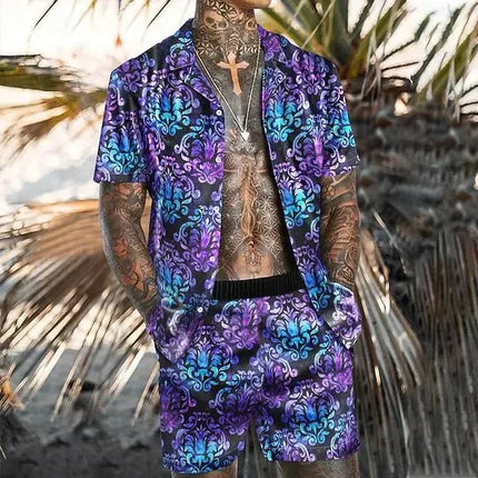 Tracksuit Men Lapel Patchwork Short Hawaiian Tracksuit Set - Tracksuit - Samlona - Mad Fly Essentials