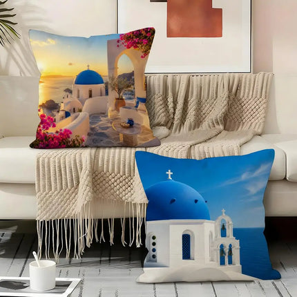 Pillows Decor Santorini Landscape Plush Pillow - Pillows Decor - Wandering Tribe - Mad Fly Essentials