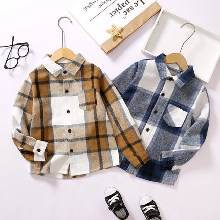Baby Boy Lapel-Collar Long Plaid Shirt - Kids Shop Mad Fly Essentials