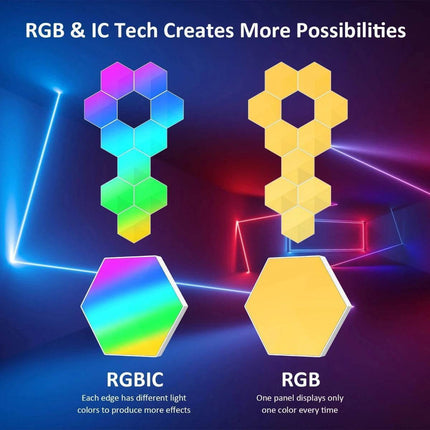 RGBIC LED Smart App Remote Hexagonal DIY Night Lights - Mad Fly Essentials