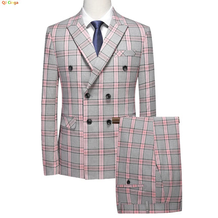 Blazer Men Red Striped Plaid 3pc Dress Suit - Blazer - Idealism - Mad Fly Essentials