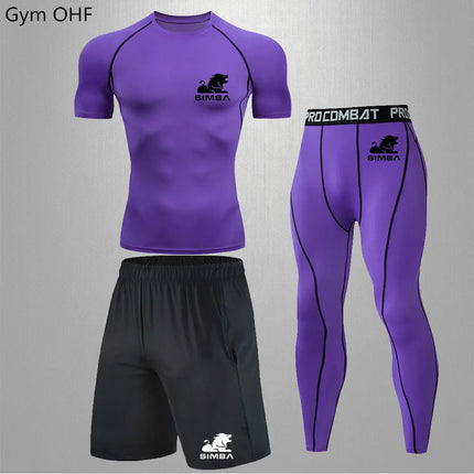 Men's Solid Purple Fitness Compression Set