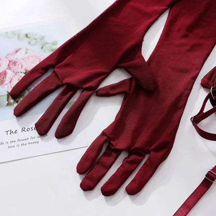 Women Tight Transparent Lingerie Bodysuit with Gloves