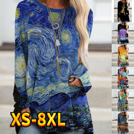Women Abstract XS-8XL Van Gogh Starry Night Long Tees