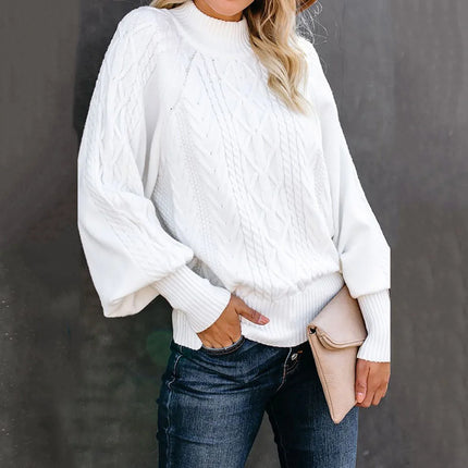 Women Turtleneck White Sweater Pullover