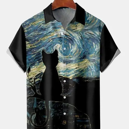 Men Van Gogh Fashion Lapel Party Shirts