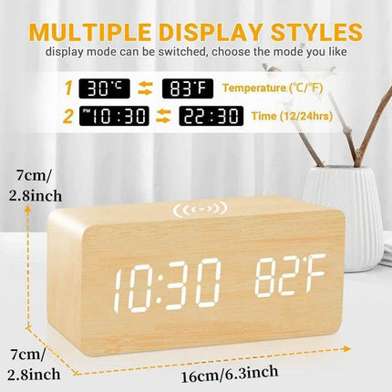Voice Control Wooden Digital Alarm Clock - Mad Fly Essentials