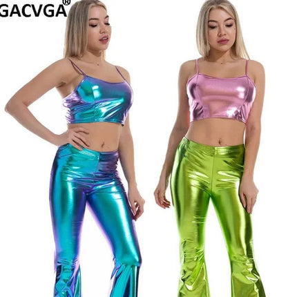 Women Holographic Crop Top Outfit Set - Mad Fly Essentials