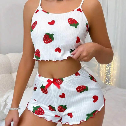Women Strawberry Heart Homewear 2pc Pajama Set - Mad Fly Essentials