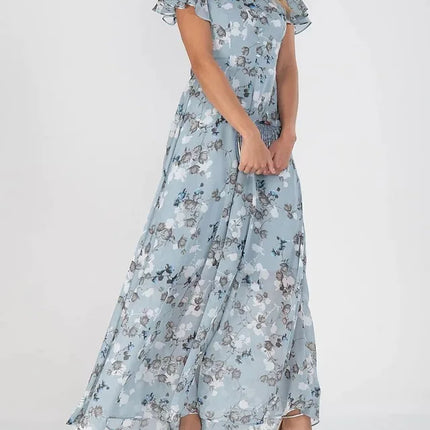 Maxi Dress Women Short Pink Floral Chiffon Ruffle Dress - Maxi Dress - Siddons - Mad Fly Essentials