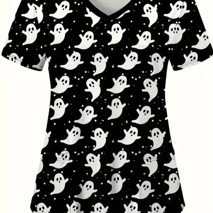 Nursing Scrub Women Halloween Skull Print Medical Uniform - Nursing Scrub - AltGoth - Mad Fly Essentials