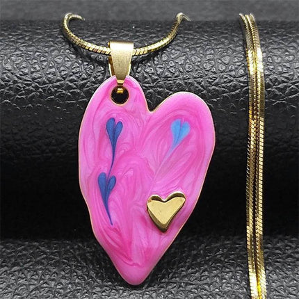 Stainless Steel Pink Heart Pendant Necklace - Mad Fly Essentials