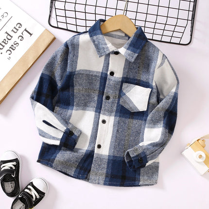 Baby Boy Lapel-Collar Long Plaid Shirt - Kids Shop Mad Fly Essentials