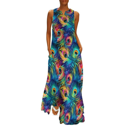 Maxi Dress Women Golden Summer Animal Peacock Dress - Maxi Dress - Aorsin - Mad Fly Essentials