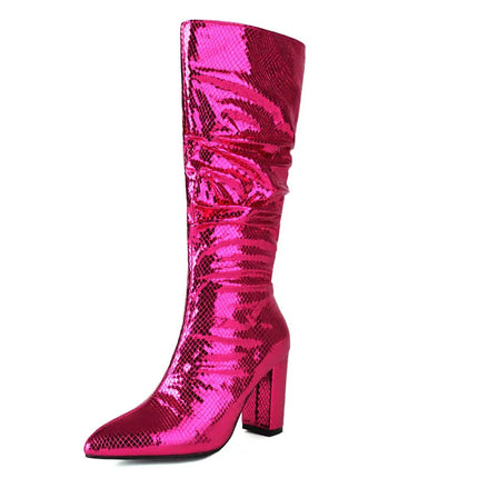 Women Pink 8.5cm Pointed Toe Block Heels