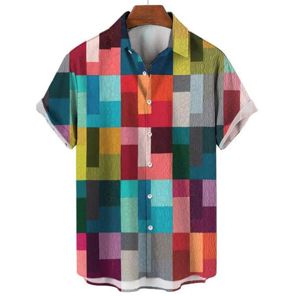 Men 3D Print Color Block Hawaiian Shirts - Mad Fly Essentials