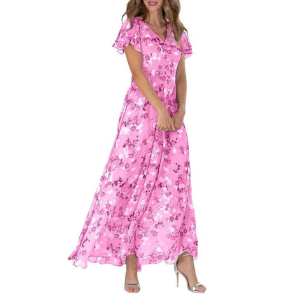 Women Pink Floral Ruffle Maxi Dress - Mad Fly Essentials