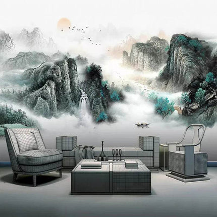 Custom 3D Asian Mountain Mural Wallpaper - Mad Fly Essentials