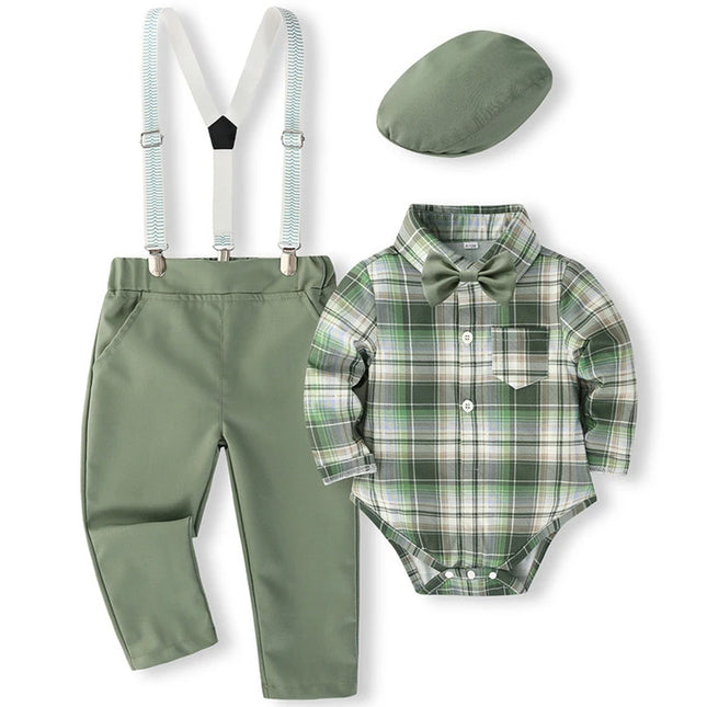 Baby Boy Plaid Fashion 2-6Y Jumpsuit Pants 5pc Set