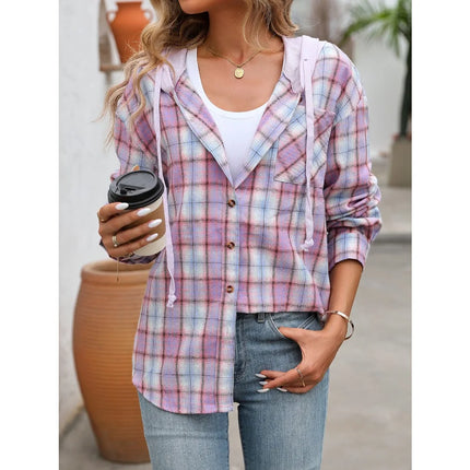 Shirt Women Long Patchwork Plaid Striped Tee - Shirt - Birdtree TB - Mad Fly Essentials