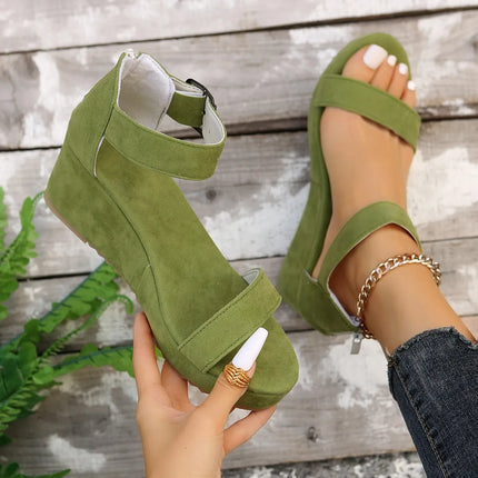 Sandals Women Leather Low Heel Wedge Footwear - Sandals - Asileto - Mad Fly Essentials