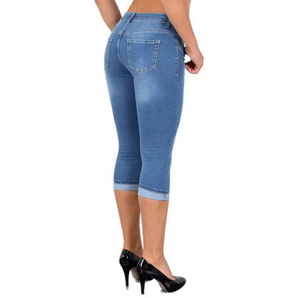 Jeans Women Solid High Waist Slim Fit Capri Pants - Jeans - HFSHY - Mad Fly Essentials