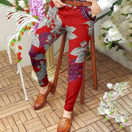 Men Vintage Pattern Slim Fit Business Casual Pants - Mad Fly Essentials