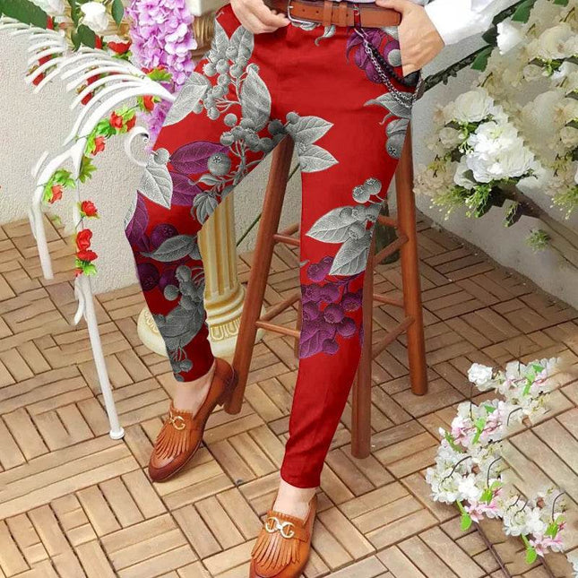 Men Vintage Pattern Slim Fit Business Casual Pants - Mad Fly Essentials