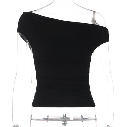 Crop Top Women Inclined Shoulder Sleeveless y2k Tank Top - Crop Top - HLJ&GG - Mad Fly Essentials