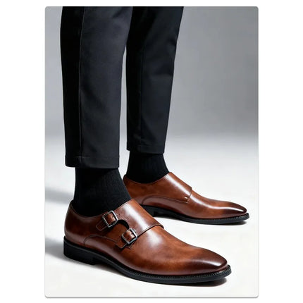 Loafers Men Monk Leather Pointed Formal Loafers - Loafers - Abfuber - Mad Fly Essentials