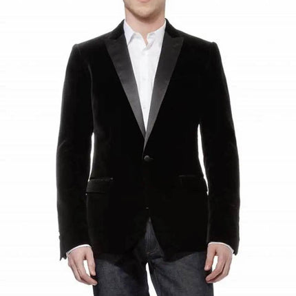 Men Velvet One Button Lapel Business Blazer - Mad Fly Essentials