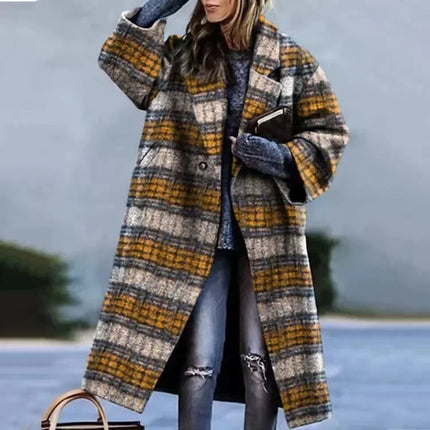 Women Houndstooth S-5XL French Long Cardigan