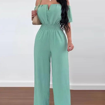 Jumpsuit Women Off Shoulder Solid Wide Onesie - Jumpsuit - Macheda - Mad Fly Essentials