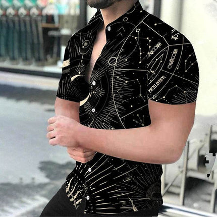 Men 2024 Astrology Map S-4XL 3D Lapel Shirt - Mad Fly Essentials