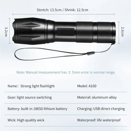 LED Flashlight Waterproof Tactical USB Flashlight - LED Flashlight - Superfire - Mad Fly Essentials
