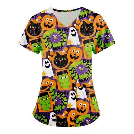 Nursing Scrub Women Halloween Black Cat Vet Medical Scrubs - Nursing Scrub - Hennar - Mad Fly Essentials