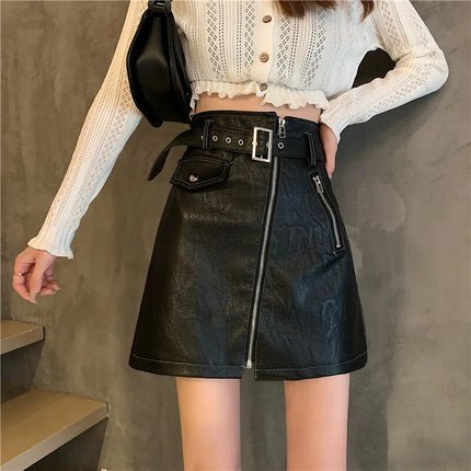 Mini Skirt Women Slim Leather High Waist Skirt - Mini Skirt - Aelegantmis - Mad Fly Essentials