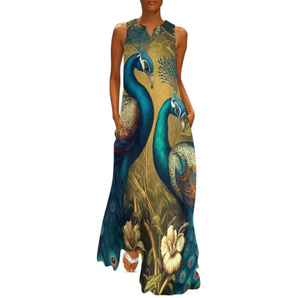 Maxi Dress Women Golden Summer Animal Peacock Dress - Maxi Dress - Aorsin - Mad Fly Essentials